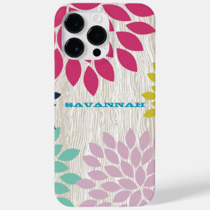 Printed Faux Wood Pattern Chrysanthemum Floral Case-Mate iPhone 14 Pro Max Case