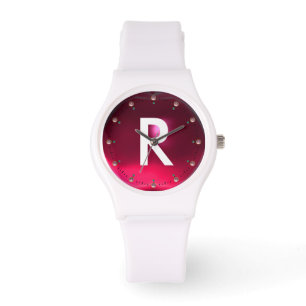 PRINTED FUCHSIA PINK RUBY GEMSTONE MONOGRAM WATCH