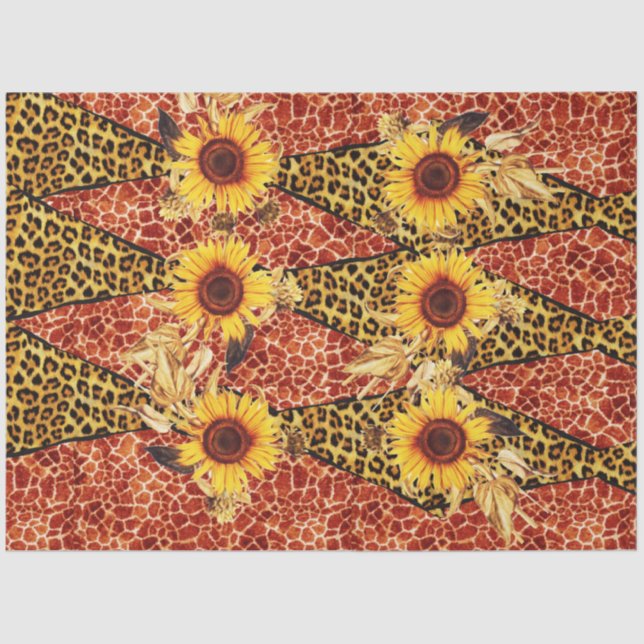 PRINTED GIRAFFE, LEOPARD FUR RIBBON AND SUFLOWERS  TISSUE PAPER (Front)