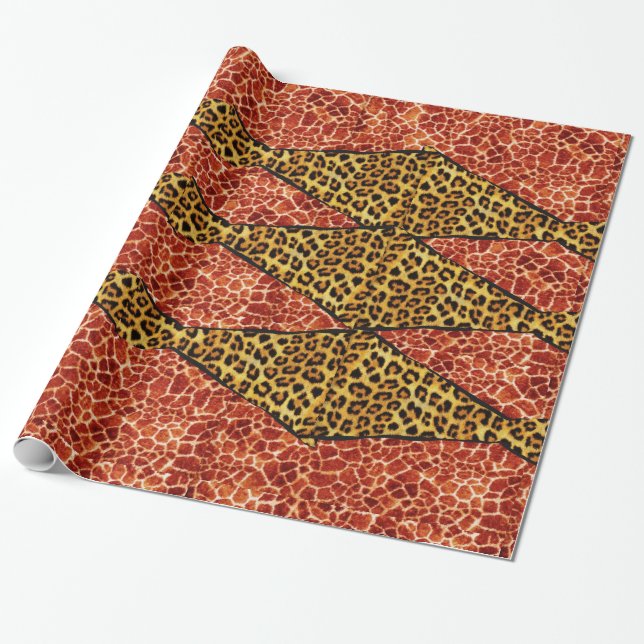 PRINTED GIRAFFE, LEOPARD FUR RIBBON WRAPPING PAPER (Unrolled)