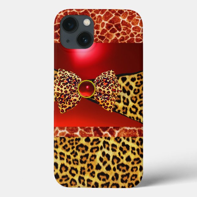 PRINTED GIRAFFE LEOPARD SKIN BOW,RED RUBY GEMSTONE Case-Mate iPhone CASE (Back)