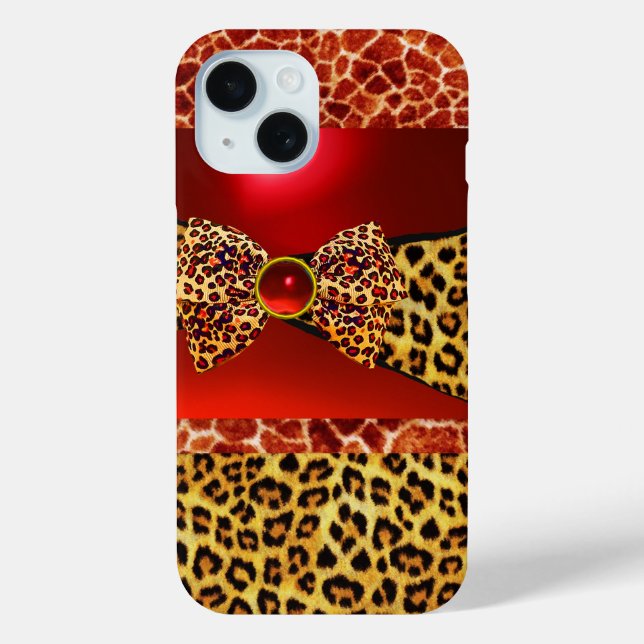 PRINTED GIRAFFE LEOPARD SKIN BOW,RED RUBY GEMSTONE Case-Mate iPhone CASE (Back)