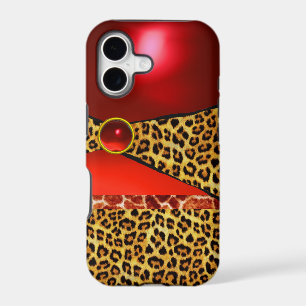 PRINTED GIRAFFE LEOPARD SKIN RED RUBY GEMSTONE