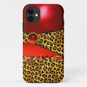 PRINTED GIRAFFE LEOPARD SKIN RED RUBY GEMSTONE iPhone 11 CASE