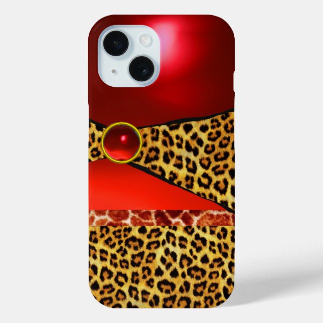 PRINTED GIRAFFE LEOPARD SKIN RED RUBY GEMSTONE Case-Mate iPhone CASE (Back)