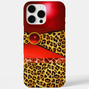 PRINTED GIRAFFE LEOPARD SKIN RED RUBY GEMSTONE iPhone 16 PRO MAX CASE