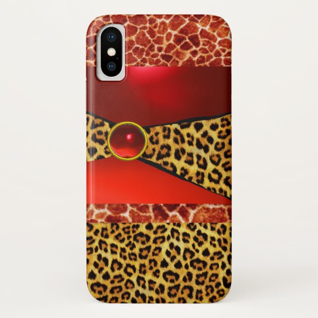 PRINTED GIRAFFE LEOPARD SKIN RED RUBY GEMSTONE Case-Mate iPhone CASE (Back)