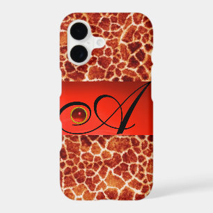 PRINTED GIRAFFE SKIN RED RUBY GEMSTONE MONOGRAM,