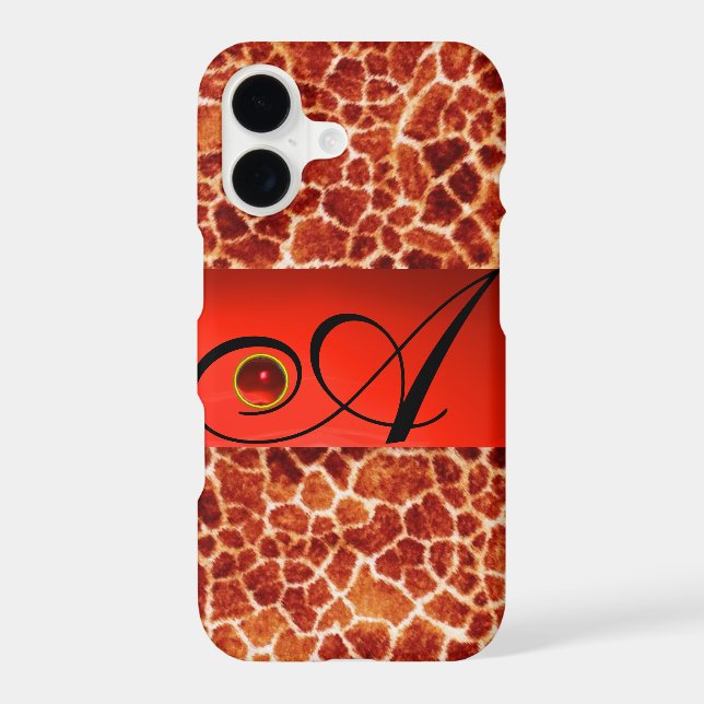 PRINTED GIRAFFE SKIN RED RUBY GEMSTONE MONOGRAM, (Back)