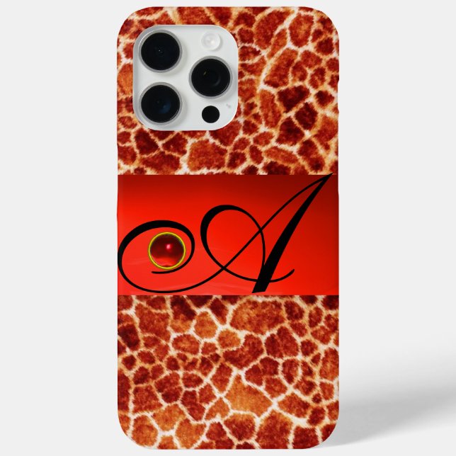 PRINTED GIRAFFE SKIN RED RUBY GEMSTONE MONOGRAM, Case-Mate iPhone CASE (Back)