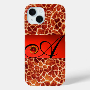PRINTED GIRAFFE SKIN RED RUBY GEMSTONE MONOGRAM, iPhone 15 CASE