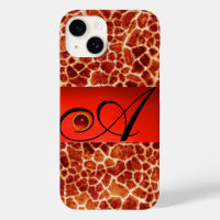 PRINTED GIRAFFE SKIN RED RUBY GEMSTONE MONOGRAM,