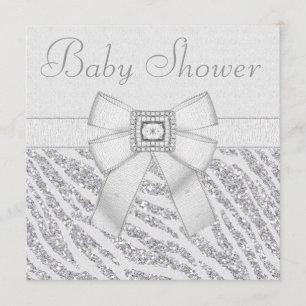 Printed Glitter Zebra Print & Bling Baby Shower Invitation