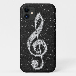 Printed Glitzy Sparkly Diamond Music Note iPhone 11 Case