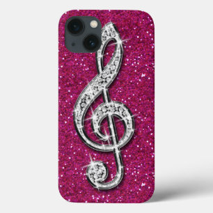 Printed Glitzy Sparkly Diamond Music Note iPhone 13 Case