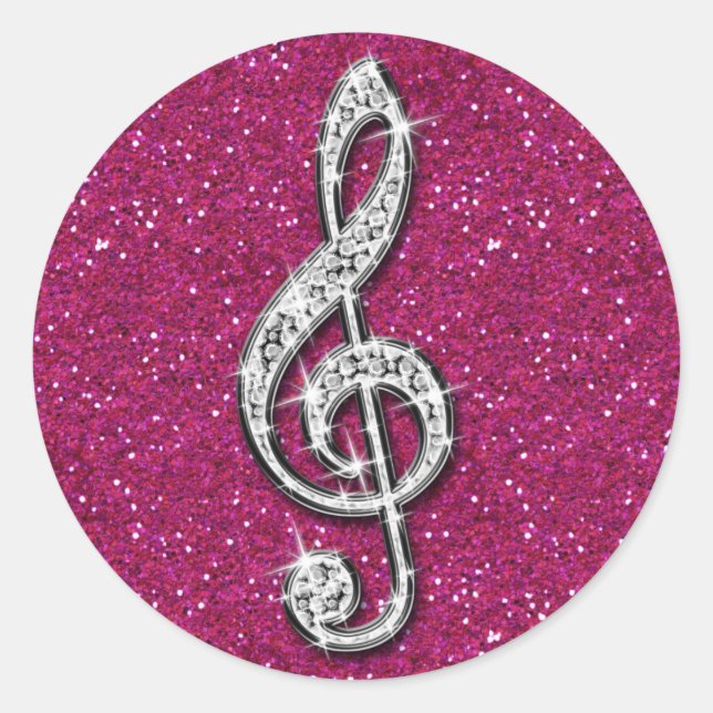 Printed Glitzy Sparkly Diamond Music Note Classic Round Sticker (Front)
