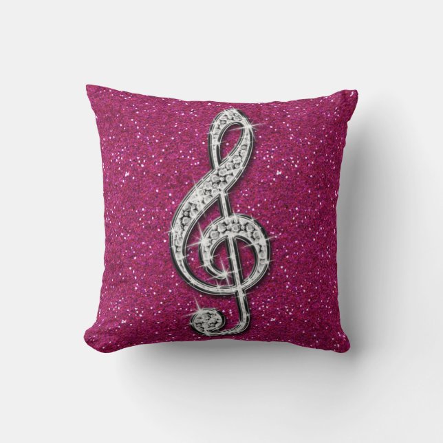 Printed Glitzy Sparkly Diamond Music Note Cushion (Front)