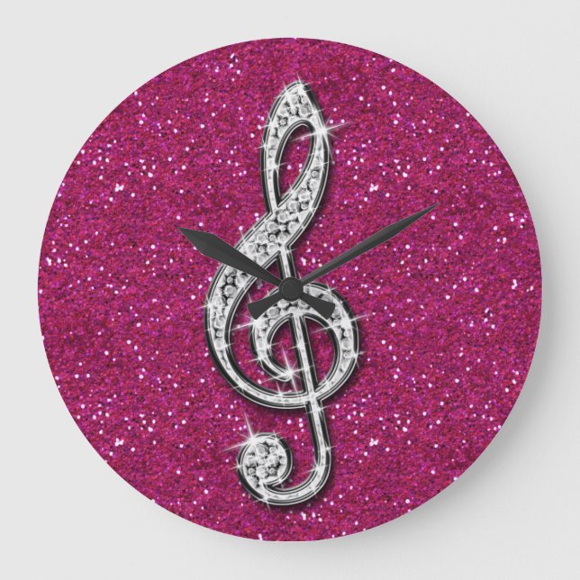 Printed Glitzy Sparkly Diamond Music Note Large Clock (Front)