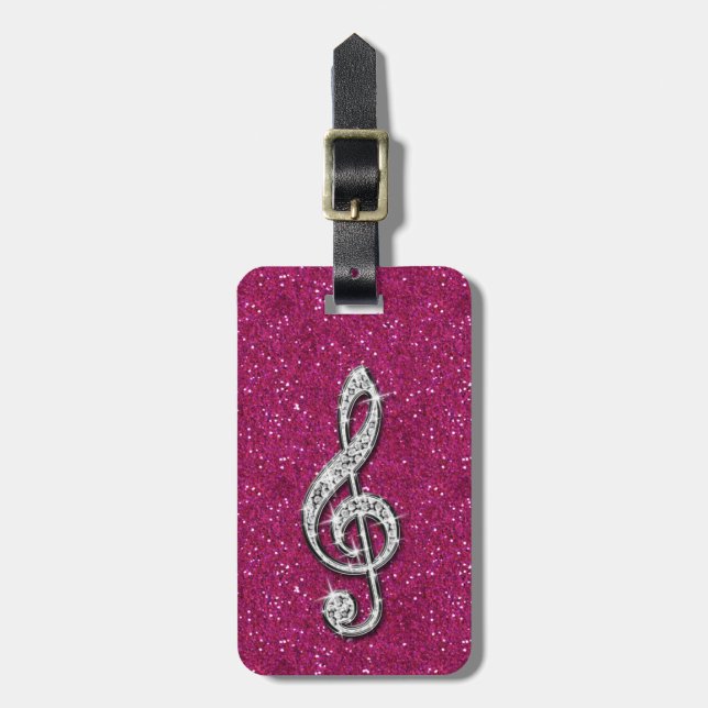Printed Glitzy Sparkly Diamond Music Note Luggage Tag (Front Vertical)
