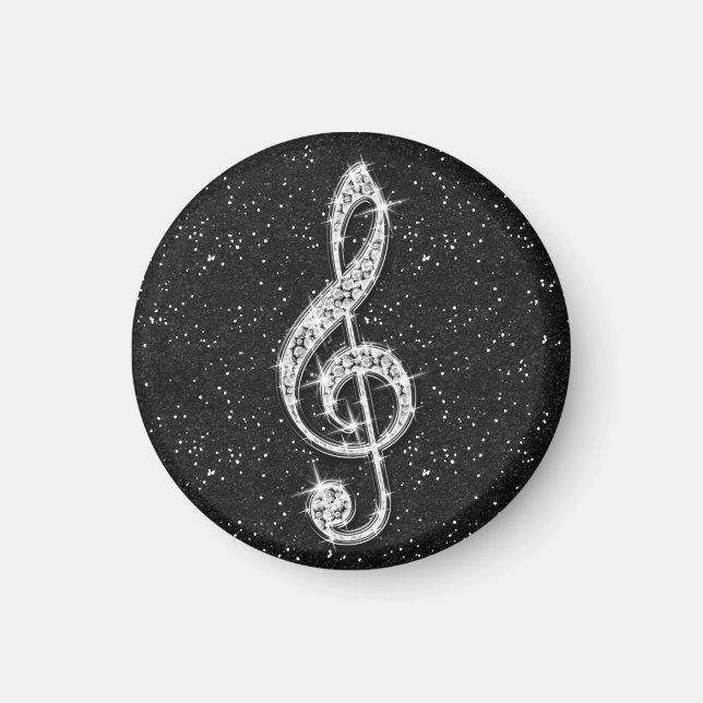 Printed Glitzy Sparkly Diamond Music Note Magnet (Front)