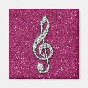 Printed Glitzy Sparkly Diamond Music Note Magnet