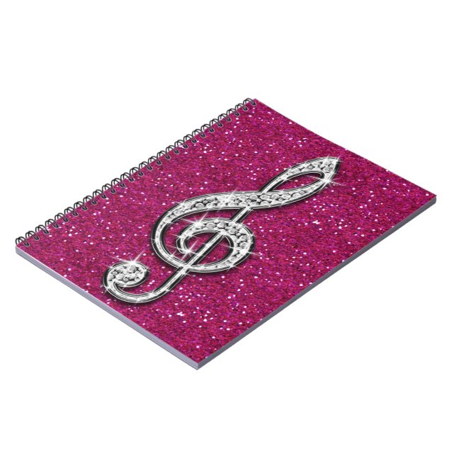 Printed Glitzy Sparkly Diamond Music Note Notebook (Left Side)