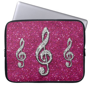 Printed Glitzy Sparkly Diamond Music Notes Laptop Sleeve