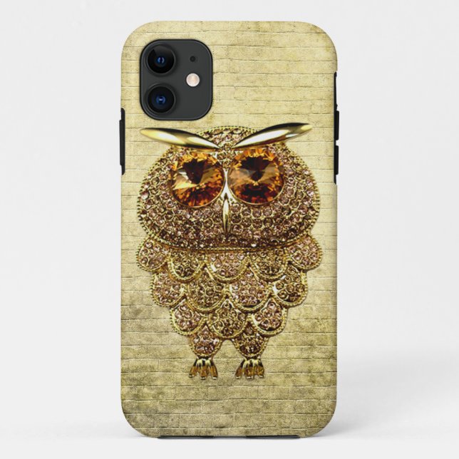 Printed Gold & Amber Owl Jewel Case-Mate iPhone Case (Back)