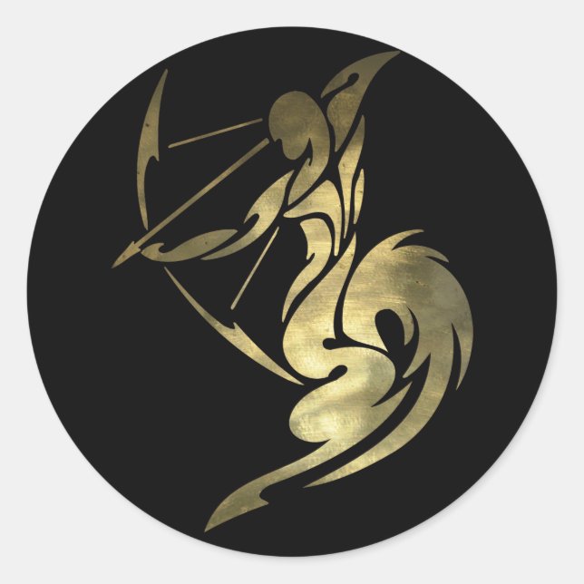 Printed Gold Colour Sagittarius Archer Classic Round Sticker (Front)