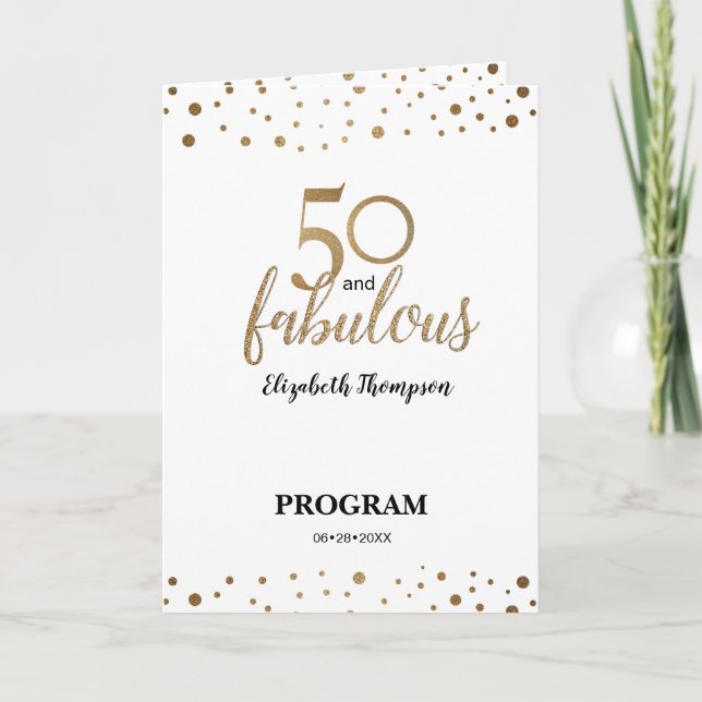 Printed Gold Confetti 50 and fabulous Birthday  Programme (Front)