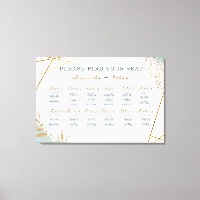 Printed Green Gold Seating Chart Foam Board Canvas Print (Front)