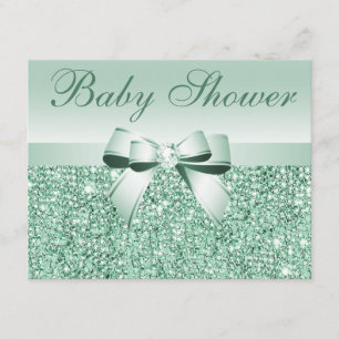 Printed Green Sequins, Bow & Diamond Baby Shower Invitation