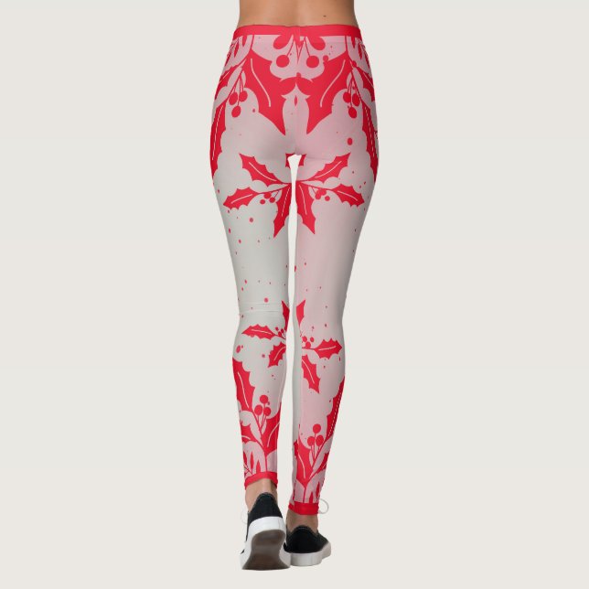 PRINTED HOLLY Leggings GRAY AND RED (Back)