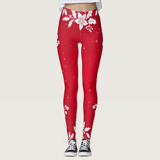 PRINTED HOLLY PATTERN RED Leggings (Front)