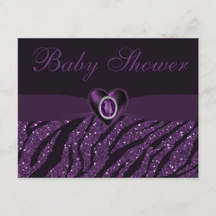 Printed Jewel Heart & Zebra Glitter Baby Shower Invitation