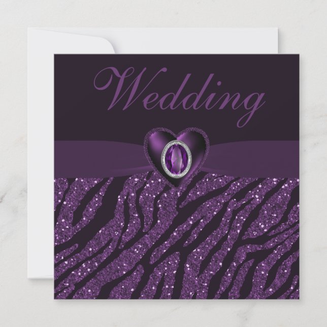 Printed Jewel Heart & Zebra Glitter Wedding Invitation (Front)