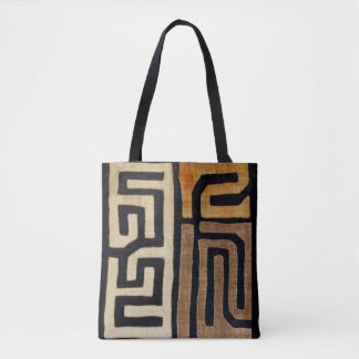 Printed Kuba Cloth Tote, Beige, Brown, Black Tote Bag