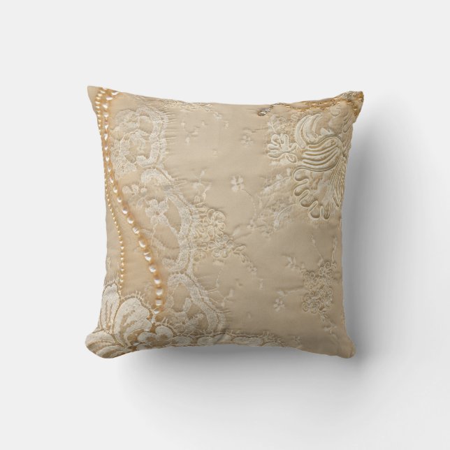 Printed Lace Pearls Decorative Throw Pillow (Front)