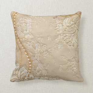 Printed Lace Pearls Decorative Throw Pillow