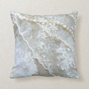 Printed Lace Pearls Decorative Throw Pillow