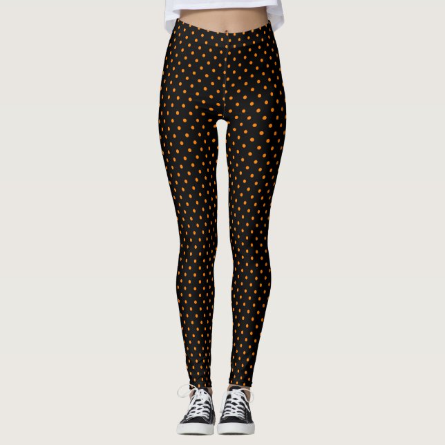 PRINTED  LEGGINGS BLACK W/ ORANGE POLKA DOTS (Front)