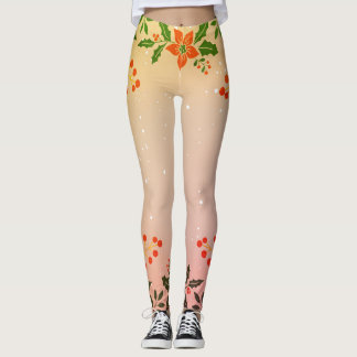 PRINTED Leggings HOLLY AND SNOW PATTERN