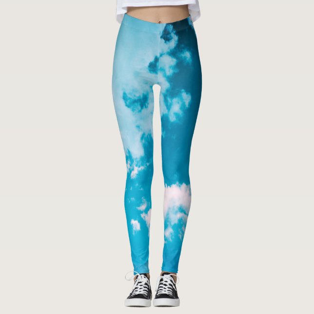 PRINTED Leggings PINK AND BLUE CLOUDS (Front)