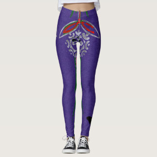 PRINTED LEGGINGS PURPLE W/JAPANESE PATTERN COLLAGE
