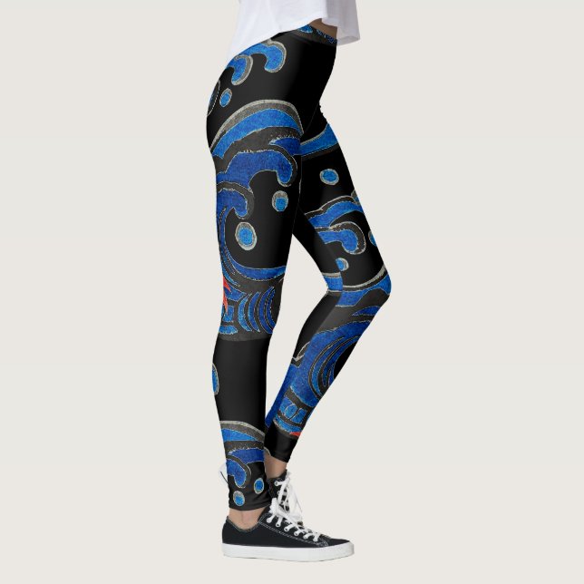 PRINTED LEGGINGS WITH BLACK AND JAPANESE WAVES (Right)