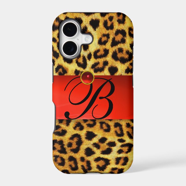 PRINTED LEOPARD FUR RED RUBY GEMSTONE MONOGRAM, (Back)