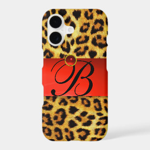 PRINTED LEOPARD FUR RED RUBY GEMSTONE MONOGRAM,