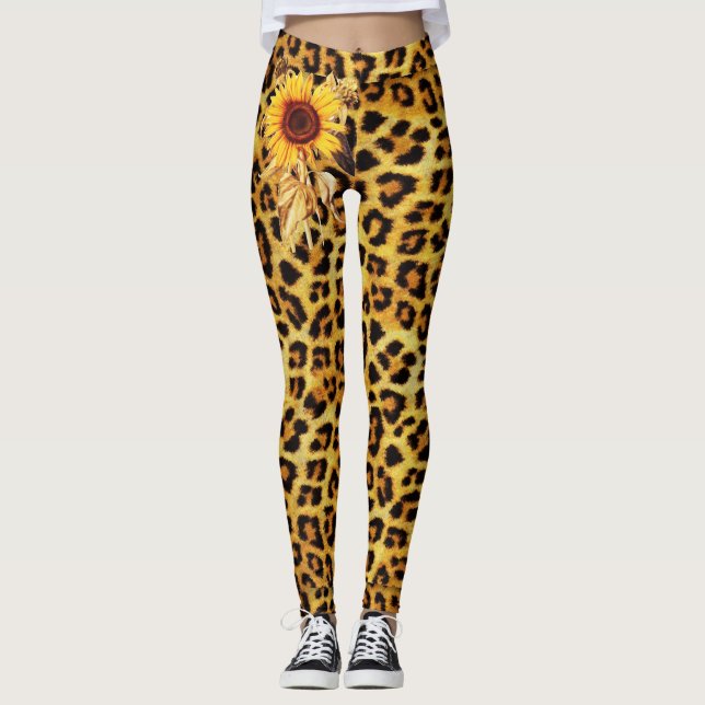 PRINTED LEOPARD SKIN WITH SUNFLOWERS LEGGINGS (Front)