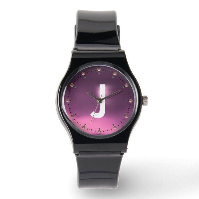 PRINTED LILAC PINK GEMSTONE MONOGRAM WATCH (Front)