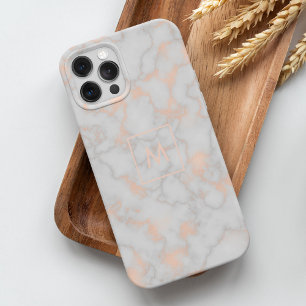 Printed Marble and Rose Gold Monogram iPhone 15 Pro Max Case